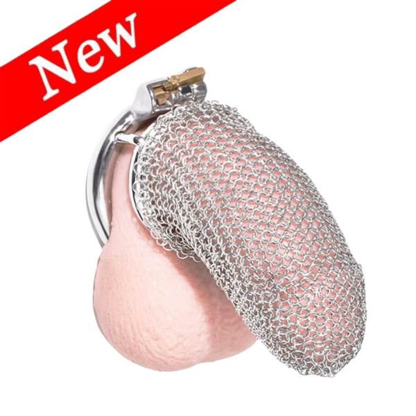 new metal chainmail chastity cage worn on a prop